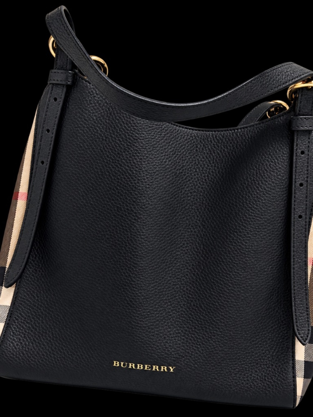 AUTHENTIC BURBERRY CANTERBURY black leather/check-side tote